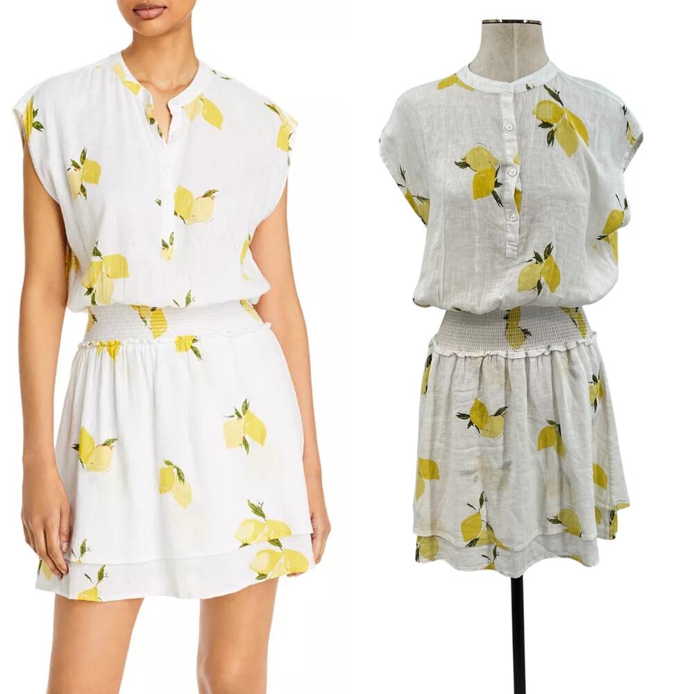 Rails Angelina Dress Mini Linen Citronnade‎ Lemon Print White Yellow Size Small